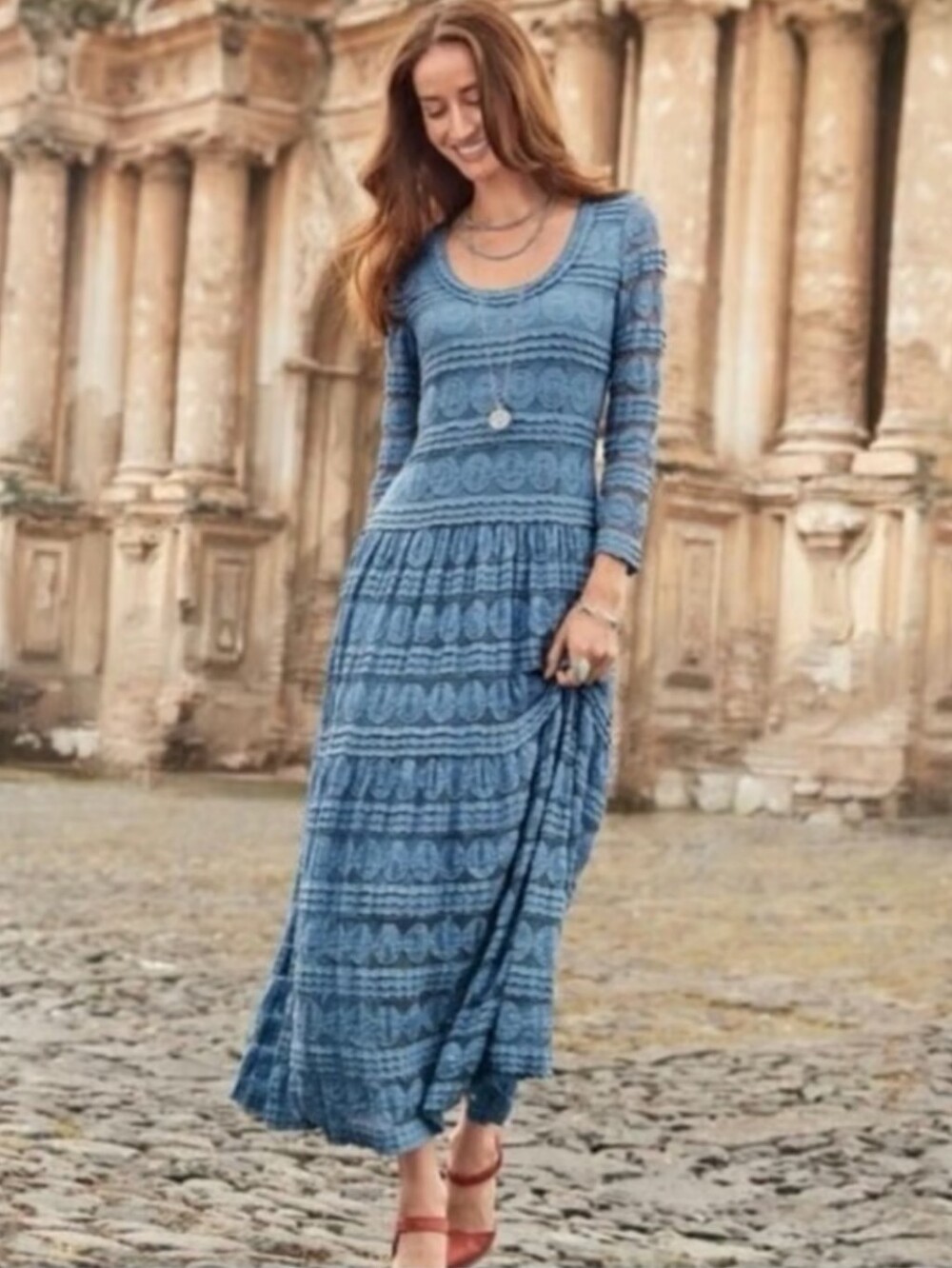 Sundance Blue Patterned Scoop-Neck Maxi Dress